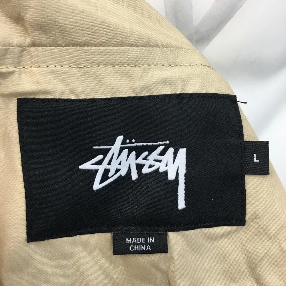 Stussy Mens Rain Long Coat Coach Jacket‎ Size L Snap Logo Lightweight Outerwear
